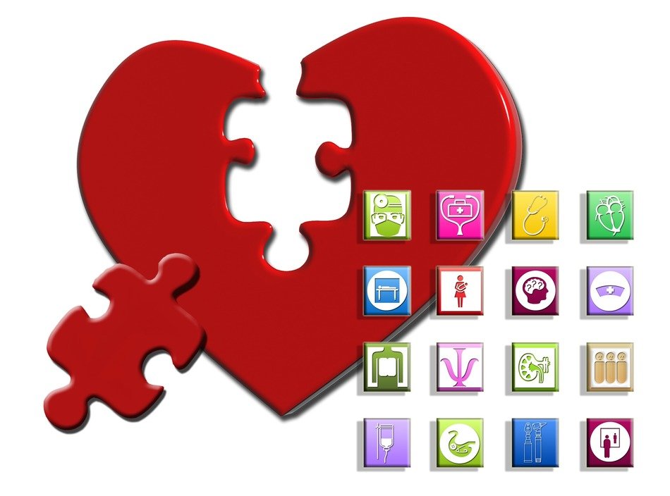 drawing of the red heart with icons
