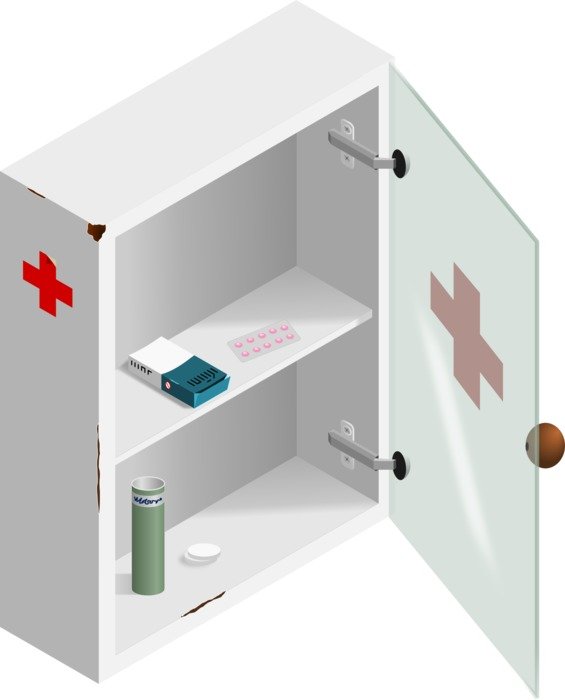 medical kit with a glass door