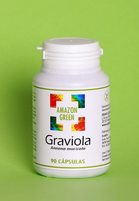 White bottle with the 'Graviola' medicines