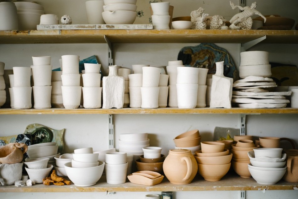 pottery on the shelves