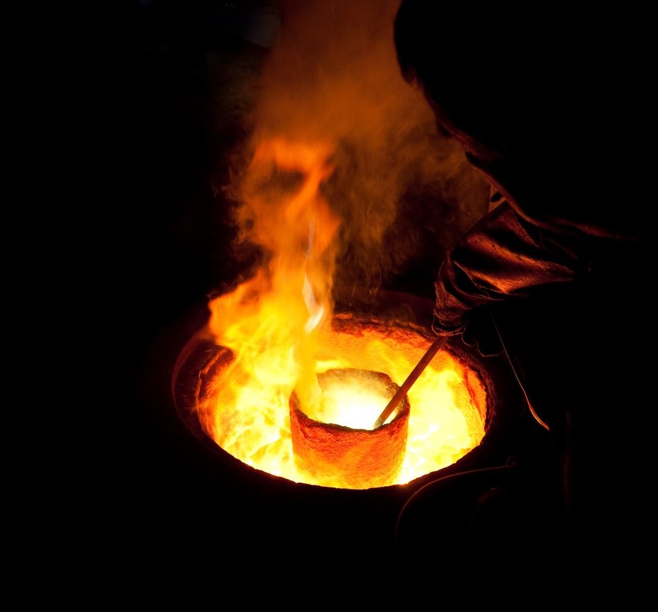 molten metal burning in the crucible