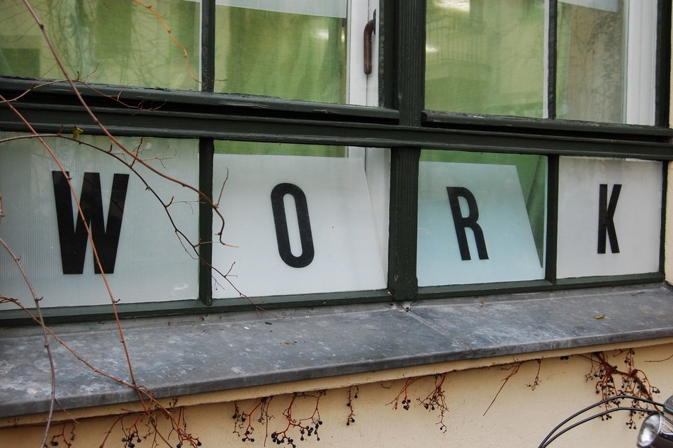 word 'work' in the office window