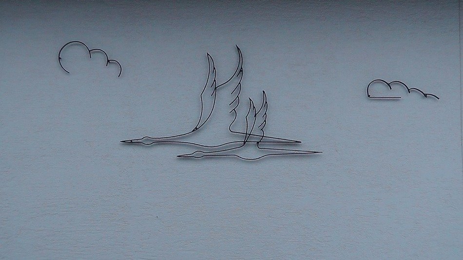 drawing birds under the clouds on the wall
