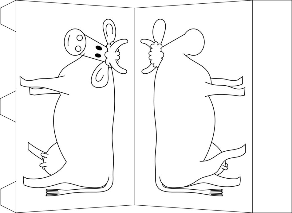 cartoon cow, two side outline on paper