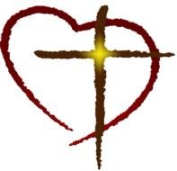 cross and heart silhouettes on black