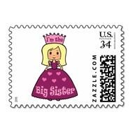 Cartoon Clip Art Cute Big Sister Princess Hearts Postage Stamps