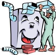 Cartoon man works at Furnace