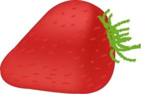 drawing of red strawberries with a green tail