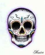 neon Mexican Sugar Skull Drawing