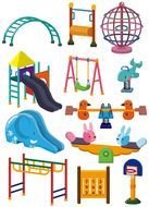 collage of colorful swings in the playground