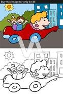 Cartoon Image Of A Mobile Mom Driving Kids Around Town Color And