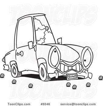 Black And White Cartoon Car N7