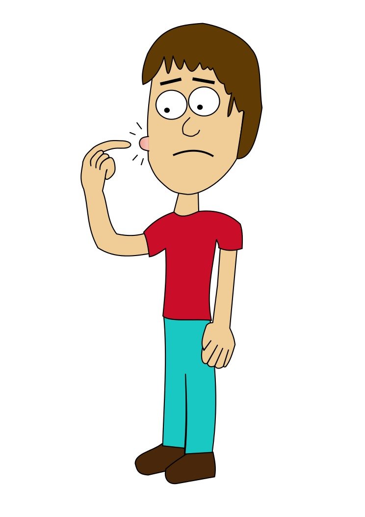 cartoon boy with Acne on cheek