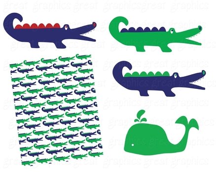 blue and green Preppy Alligator, pattern