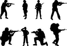 Black silhouettes of the soldiers clipart