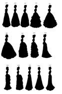 silhouette of a girl in ball and evening dresses