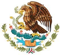 coat of arms of Mexico, eagle perched on a prickly pear cactus devouring a rattlesnake