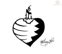 Black and white clipart of tattoo with the candle on the heart