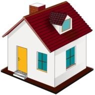 painted house with tiled roof and chimney