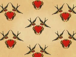 swallows and hearts, vintage pattern