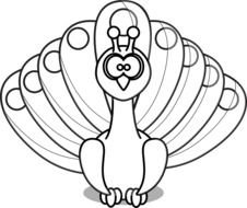 Beautiful black and white drawing of the peacock clipart