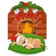 Cartoon Dog By Fireplace Clip Art