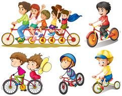 Clip art of children are riding on a bikes