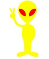 yellow alien with red eyes