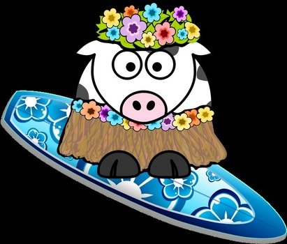 Surfer Girl Cow By KAMC This Hits The Waves In A Hula Skirt