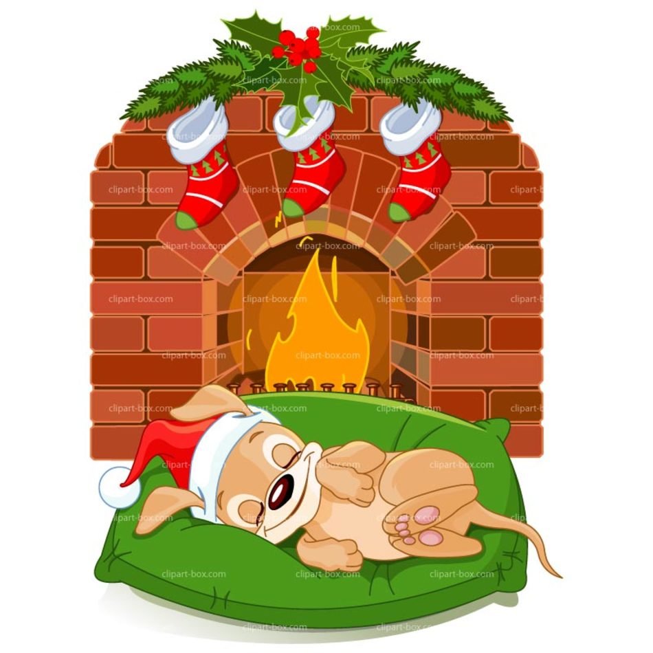 Cartoon Dog By Fireplace Clip Art