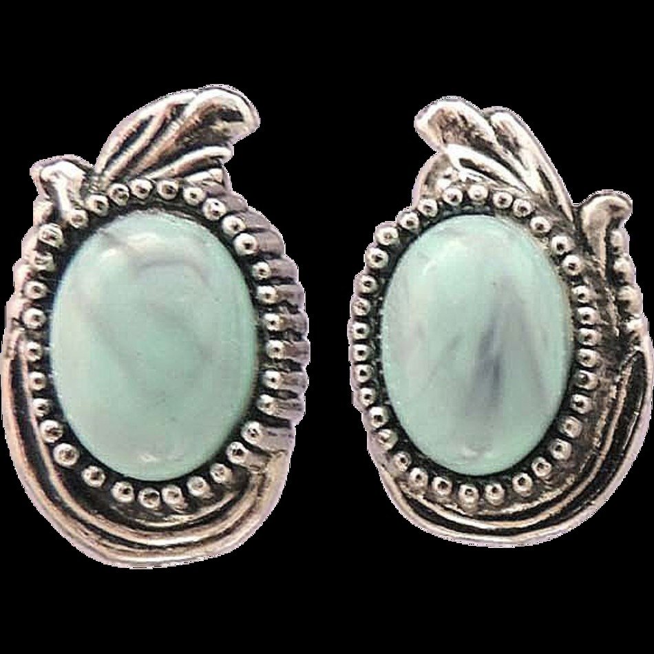 Turquoise And Silver Button Earrings