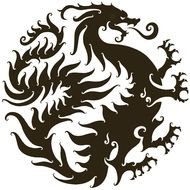 Black and white drawing of the Chinese Dragon clipart