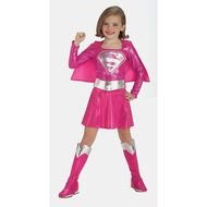 little girl in a pink superman costume