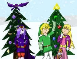 clipart of cartoon prince and princess on the background of christmas trees