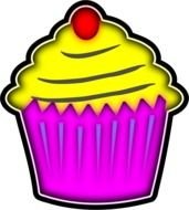 drawing of red Cherry on yellow and pink cupcake