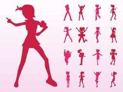 collage of pink silhouettes of a dancing girl