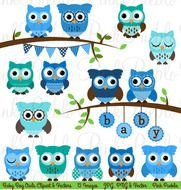 Boy Baby Shower Owl Clipart amp Vector Illustrations 1