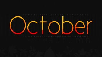 October, word in Autumn colors at black background