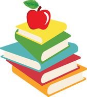 painted red apple on a multi-colored stack of books