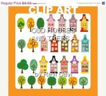 HALF PRICE SALE Clipart Old Houses And Trees A 13027 By Revidevi $3