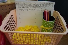 Basket with the colorful school tools