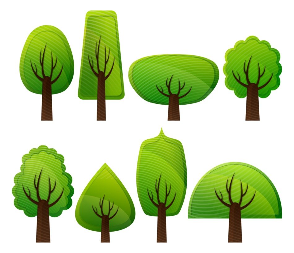 collage of trees of different shapes