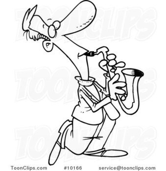 Cartoon Saxophone Player Black And White