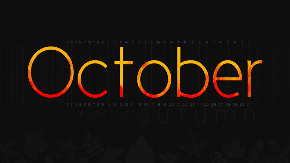 October, word in Autumn colors at black background