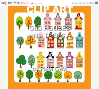 HALF PRICE SALE Clipart Old Houses And Trees A 13027 By Revidevi $3