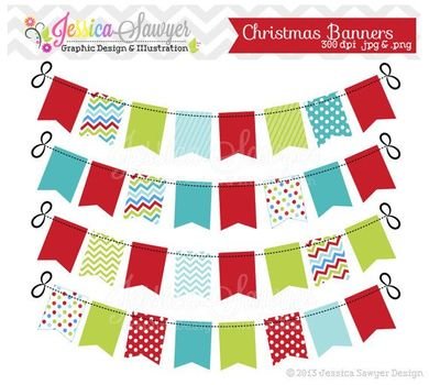 INSTANT DOWNLOAD Christmas Patterned Bunting Banner Clipart