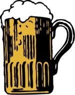 painted dark yellow beer mug with foam on a white background