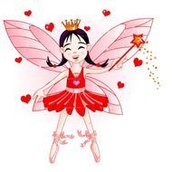 happy asian winged child girl, Red Fairy