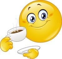 smiley with a cup of coffee and saucer