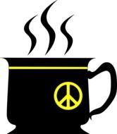 drawing of a cup with a hot drink with a yellow emblem